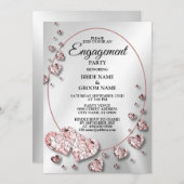 婚約パーティピンクピーチ光沢のあるハート幾何学的 招待状 (正面/裏面)