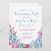 婚約パーティピンクブルーサククレンツ招待状 招待状 (正面/裏面)