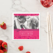 婚約パーティピンク赤いハートフォトボウ スタンダードカクテルナプキン (インサイチュ)