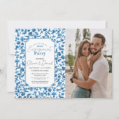 婚約パーティフォトチンツブルーフローラDitsy 招待状 (正面)