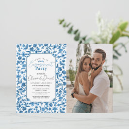 婚約パーティフォトチンツブルーフローラDitsy 招待状