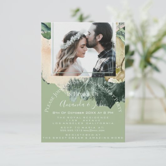 婚約パーティブライダルシャワーフォトミントフローラ 招待状 (スタンド正面)