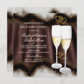 婚約パーティブラウンブラックシャンパンリングや輪ハート 招待状 (正面/裏面)