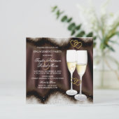 婚約パーティブラウンブラックシャンパンリングや輪ハート 招待状 (スタンド正面)