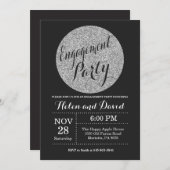 婚約パーティブラックアンドシルバーグリッター 招待状 (正面/裏面)