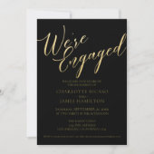 婚約パーティブラック金ゴールドタイポグラフィ 招待状 (正面)