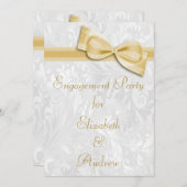 婚約パーティホワイトダマスクアンドボウフェイク 招待状 (正面/裏面)