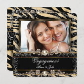 婚約パーティメタリックブロンズのゼブラ写真 招待状 (正面/裏面)