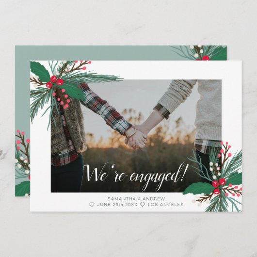 婚約パーティモダンのクリスマスのミスタントー写真 案内状 (正面/裏面)