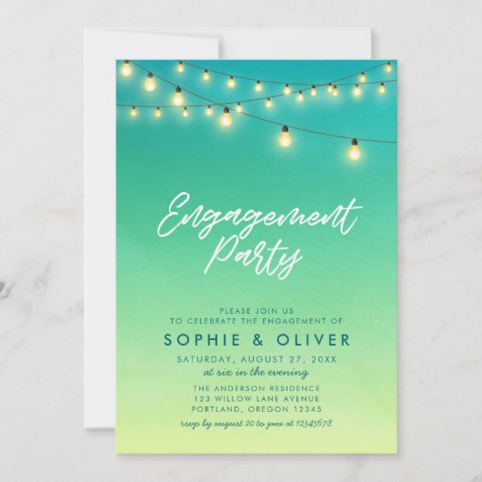 婚約パーティライツウォーターカラーシーガラス 招待状 (正面)
