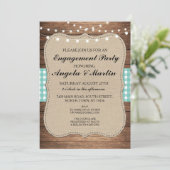 婚約パーティライトティール(緑がかった色)チェックウッド招待状 招待状 (スタンド正面)