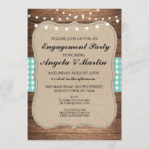 婚約パーティライトティール（緑がかった色）チェックウッド招待状