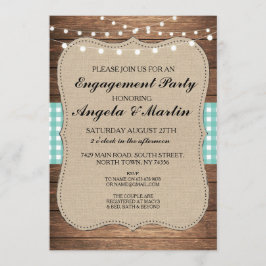 婚約パーティライトティール（緑がかった色）チェックウッド招待状 招待状