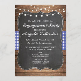 婚約パーティライトブルーチェックウッド招待状 招待状