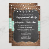 婚約パーティライトミントチェックウッド招待状 招待状 (正面/裏面)