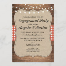 婚約パーティライトレッドチェックウッド招待状