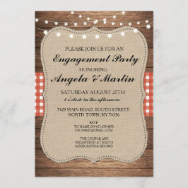 婚約パーティライトレッドチェックウッド招待状 招待状