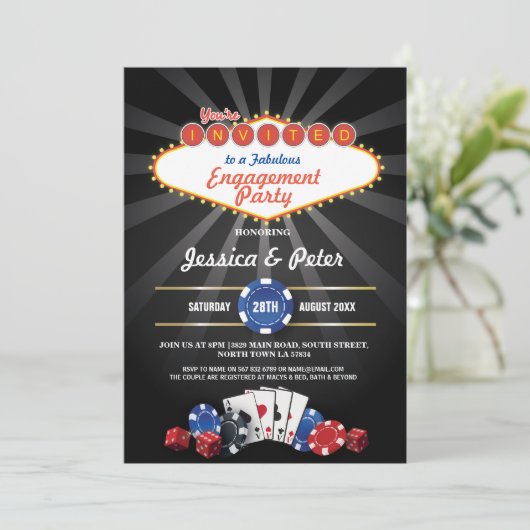 婚約パーティラスベガスカジノサイコロ招待状 招待状 (スタンド正面)