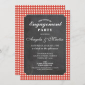 婚約パーティレッドチェックチョーク招待状 招待状 (正面/裏面)