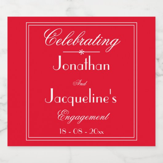 婚約パーティロマンチックレッド名前をカスタムするシック リキュールボトルラベル (シングルラベル)