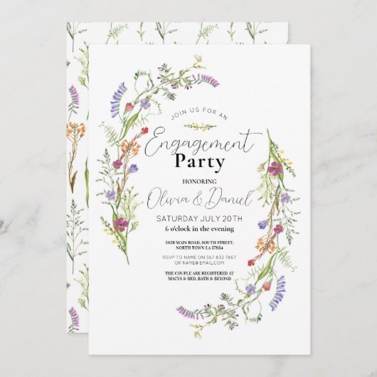 婚約パーティワイルドフラワーズフローラディティ 招待状 (正面/裏面)