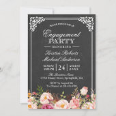 婚約パーティヴィンテージピンクフローラシャルボード 招待状 (正面)