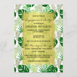 婚約パーティー |エキゾチックな緑の熱帯葉の 招待状