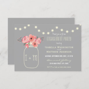 婚約パーティー 水彩の花とメイソンの瓶 招待状