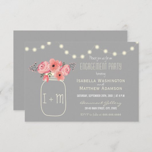 婚約パーティー | 水彩花とメイソンジャー 招待状 (正面/裏面)
