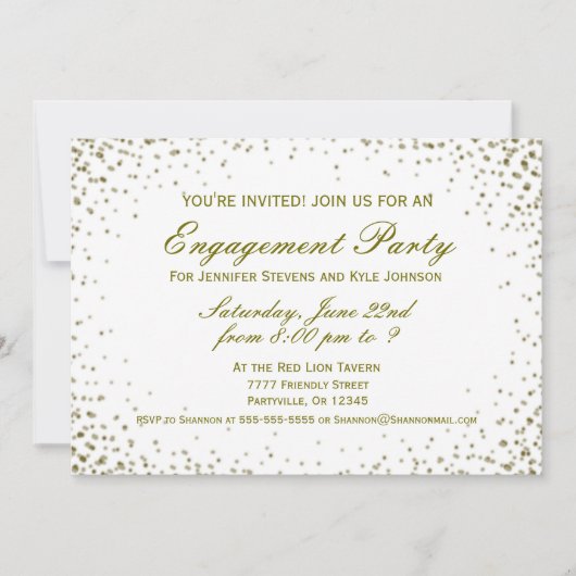 婚約パーティー |金ゴールド紙吹雪 招待状 (正面)