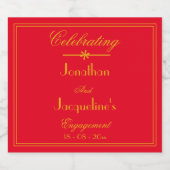 婚約パーティ名エレガントレッド金ゴールドシック スパークリングワインラベル (シングルラベル)