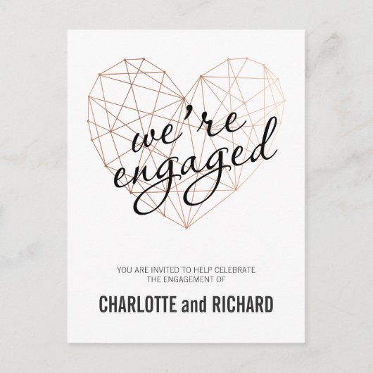 婚約パーティ招待バラ金ゴールド幾何学 インビテーションポストカード (正面)