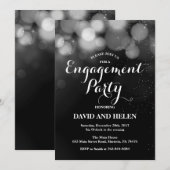 婚約パーティ招待状カード銀グリッター 招待状 (正面/裏面)