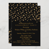 婚約パーティ招待状金ゴールドグリッター紙吹雪 招待状 (正面/裏面)