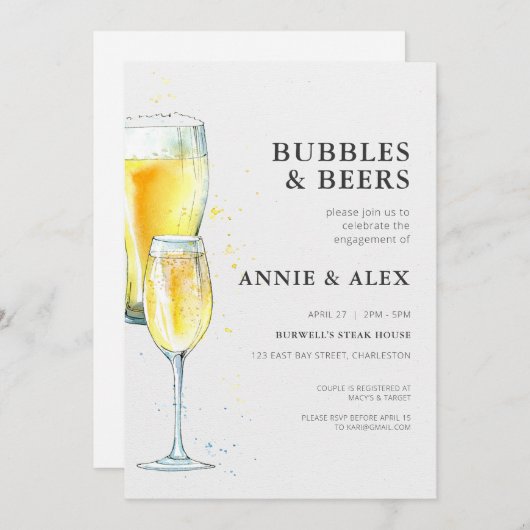 婚約パーティ招待状-バブル&ビール 招待状 (正面/裏面)