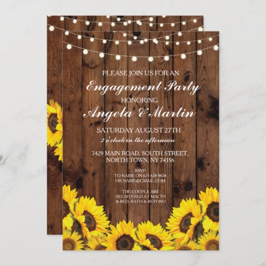 婚約パーティ木はヒマワリの招待をつけます 招待状 (正面/裏面)