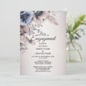 婚約パーティ水彩ブルーベージュの花 招待状 (スタンド正面)