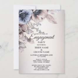 婚約パーティ水彩ブルーベージュの花 招待状