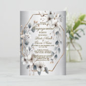 婚約パーティ水彩ホワイトフラワーシルバー 招待状 (スタンド正面)