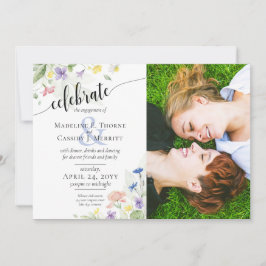 婚約パーティ水彩ワイルドフラワー4 – 写真 招待状