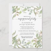 婚約パーティ水色シード済ユーカリ葉 招待状 (正面)
