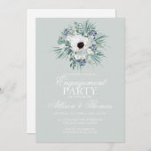 婚約パーティ白アネモネセージ緑 招待状 (正面/裏面)