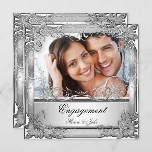 婚約パーティ白銀写真 招待状 (正面/裏面)