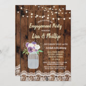 婚約パーティ素朴ウッドフローラジャー招待状 招待状 (正面/裏面)