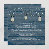 婚約パーティ素朴ウッドメイソンジャールとライト 招待状 (正面/裏面)