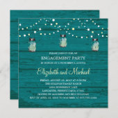 婚約パーティ素朴ウッドメイソンジャールとライト 招待状 (正面/裏面)