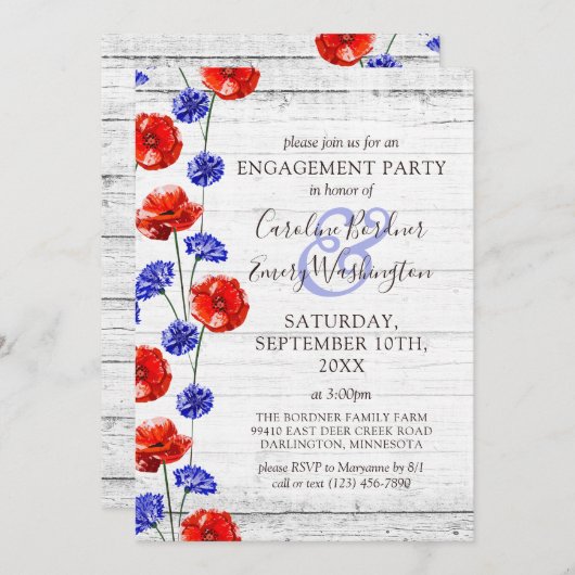 婚約パーティ素朴ウッド&レッドポピーの国 招待状 (正面/裏面)