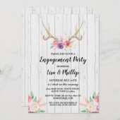 婚約パーティ素朴シャワーアントラーフローラ 招待状 (正面/裏面)