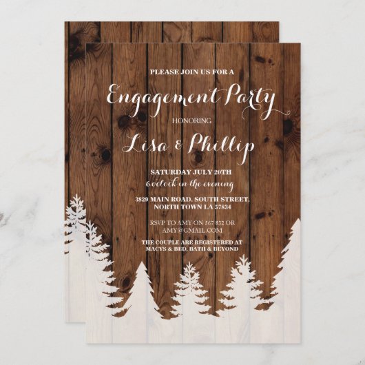 婚約パーティ素朴シャワーウィンターツリーズ招待状 招待状 (正面/裏面)