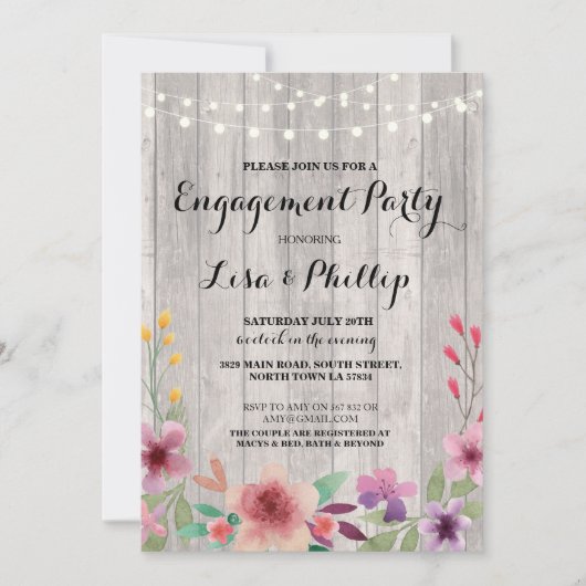 婚約パーティ素朴シャワーフローラ招待状 招待状 (正面)